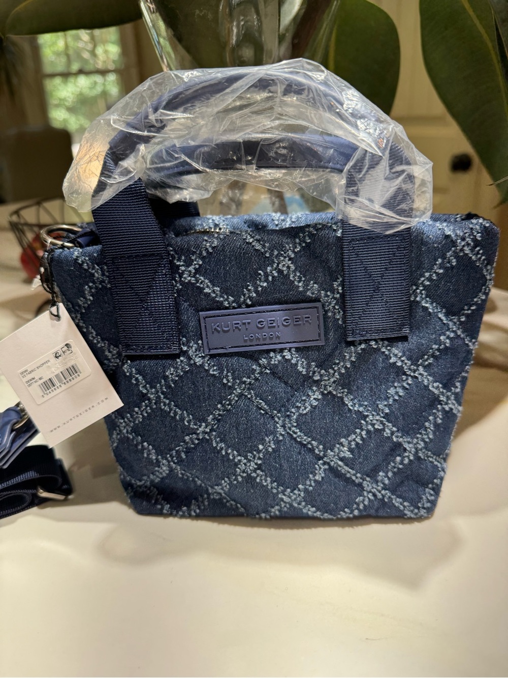 Kurt Geiger Denim Quilted Mini Shopper purse in Navy Blue NWT
